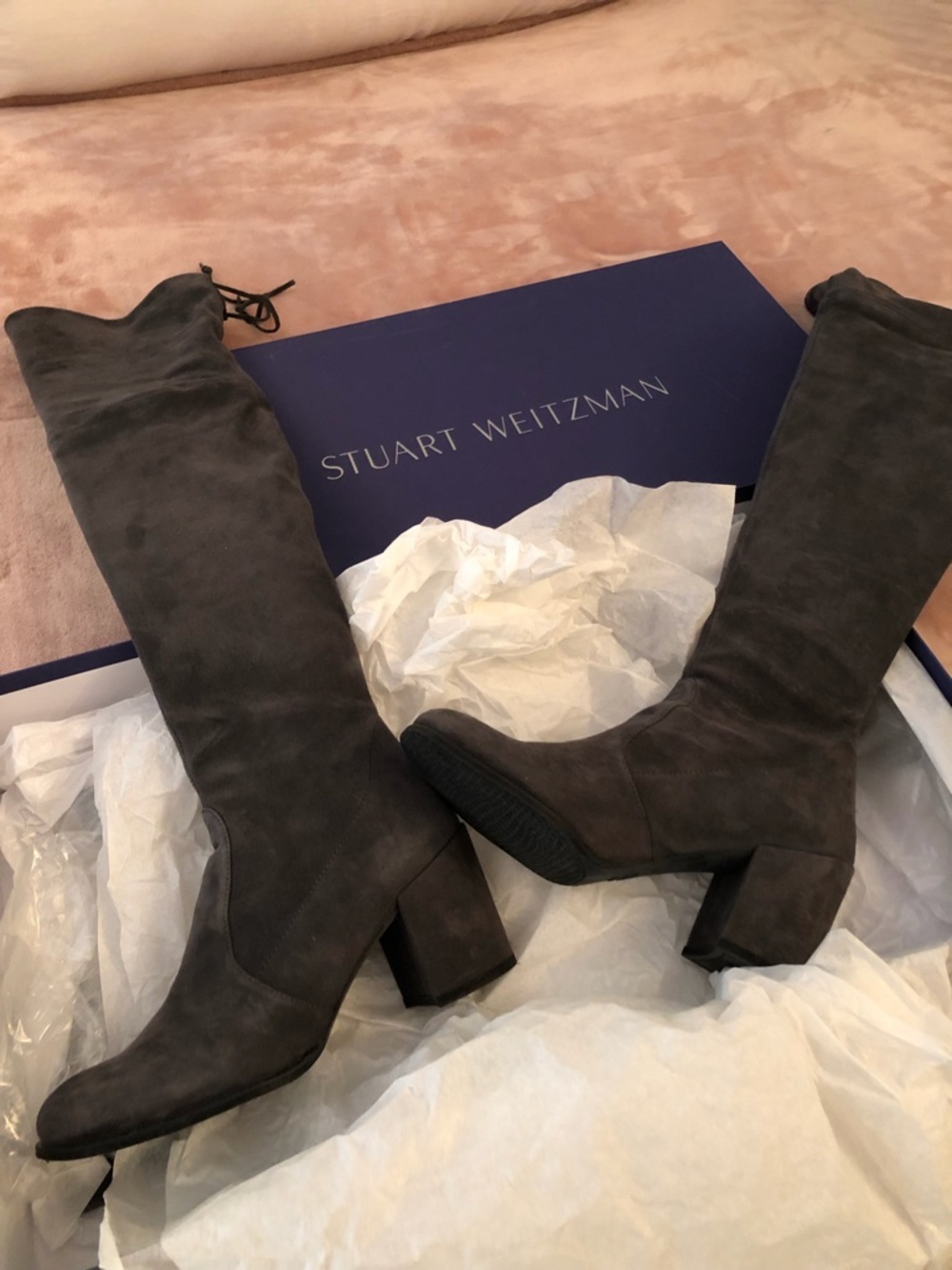 Stuart Weitzman Tieland Suede Over-the-Knee Block Heel Boots
